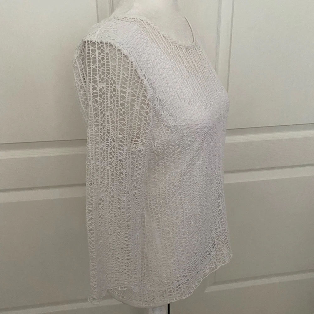 Peck & Peck Elegant White Crochet Lace Top w/ Camisole | 3/4 Sleeve | Size M